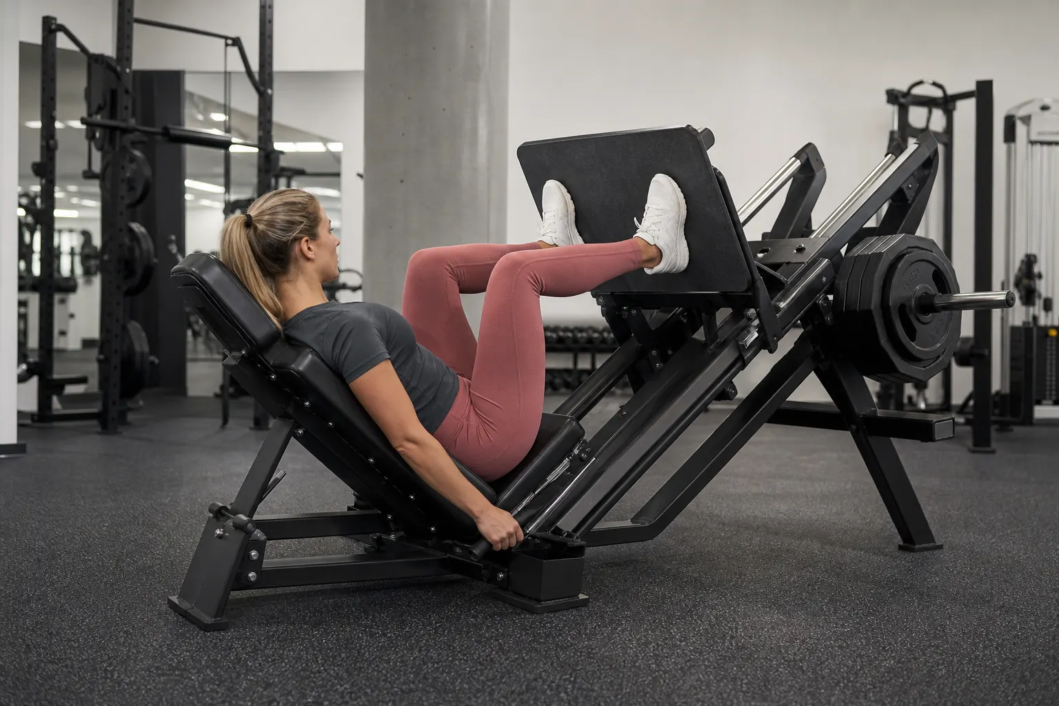 Athlete using a leg-press machine
